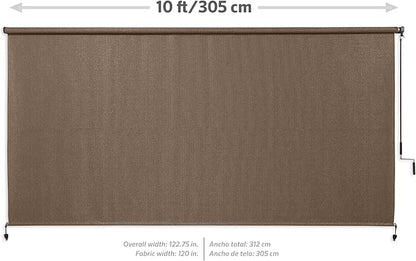 Coolaroo Outdoor Roller Shade with Wand - 95% UV Block Breathable Light Filtering Shade for Patio or Porch, Fade-Resistant, Easy-Clean Fabric, 10ft x 8ft, Walnut