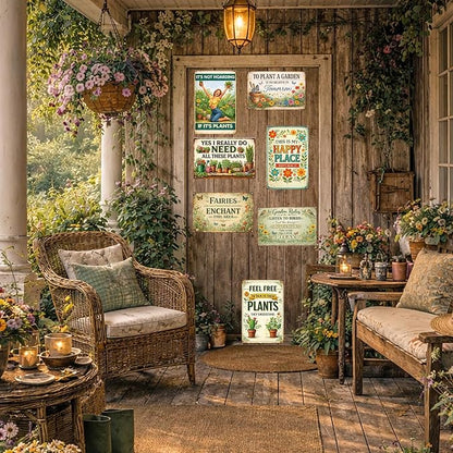 7 Pcs Vintage Garden Metal Signs Retro Garden Wall Decor – Rustic Farmhouse Signs for Home, Patio, Greenhouse & Plant Lover Gifts (12x8 Inch)