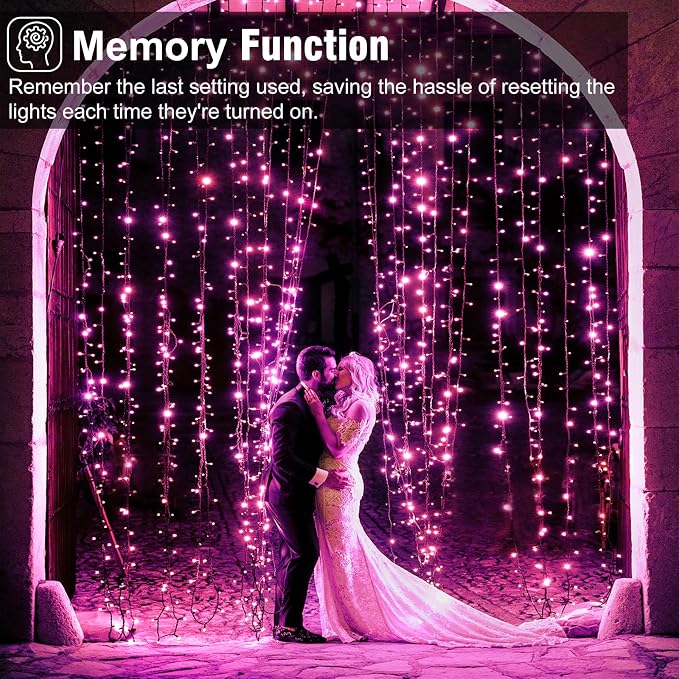 2 Pack Christmas Lights Outdoor, Total 200FT 600LED Christmas Tree Lights Indoor Waterproof, Plug in 8 Modes String Lights for Outside Bedroom Patio Garden Party Holiday Decorations, Pink