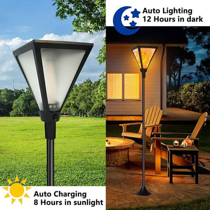Upgraded Extra-Tall Solar Lights Outdoor, 2 Pack Flickering Flame Solar Torch Lights with 61"Tall & Super Larger Size, Solar Flame Lights Waterproof Tiki Torches for Outside Garden Patio Yard Pathway