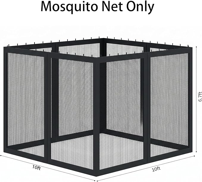 Gazebo Universal Replacement Mosquito Netting, Outdoor Mesh Netting Screen 4-Panel Sidewall with Zipper for Patio, Canopy, Garden and Backyard, Gray(Mosquito Net Only) (Black, 10' x 12')
