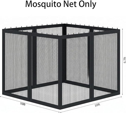 Gazebo Universal Replacement Mosquito Netting, Outdoor Mesh Netting Screen 4-Panel Sidewall with Zipper for Patio, Canopy, Garden and Backyard, Gray(Mosquito Net Only) (Black, 10' x 12')