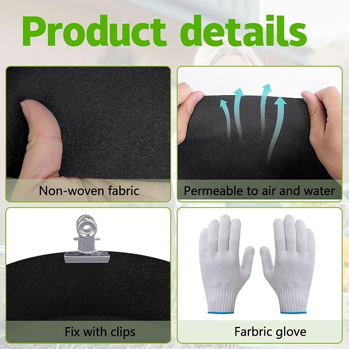 2 Sets 2 x 2 x 1 ft Raised Garden Bed Liner Bag, Breathable Grow Bed Fabric Liners with Clips and Gloves, Garden Box Non Woven Bag for Outdoor Plants Growth Keep Soil Isolation (No Garden Bed)