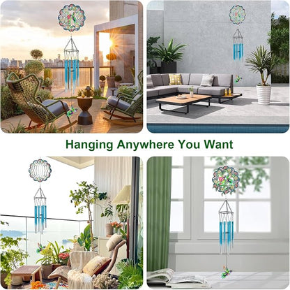 Hummingbird Wind Chimes for Outside, 3D Wind Chimes with Wind Spinner, Outdoors Hanging Decor for Garden, Patio and Balcony, Gifts for Men, Women, Mom, Lovers