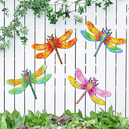 Metal Dragonfly Wall Decor, 4Pcs Dragonfly Iron Wall Art Sculptures Hanging Sculpture Decoration.Outdoor Fence Art 13.58 * 9.45 Inch for Home Garden, Fence, Patio, Yard, Bedroom Outside Gifts for Adults