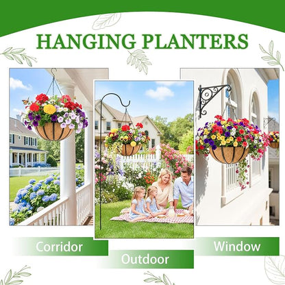 Hanging Planters for Outdoor Plants 4 Pack 14 inch Metal Hanging Flower Basket with Coco Coir Liner Wire Plant Holder Watering Flower Baskets Pot Hanger Garden Decoration for Indoor Outdoor(DQL)