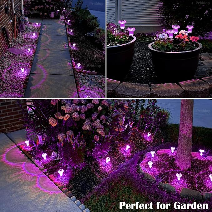 Priddop Solar Halloween Lights Outdoor Waterproof 8Pack Purple LED Mushroom | Yard Pathway Garden Decorative Patio Landscape Path Walkway Spike Pattern Acrylic Cap ABS Stake Outside Halloween Decor