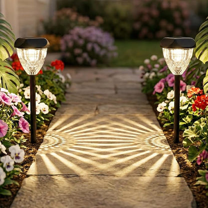 Ensenior Solar Pathway Lights Outdoor - 8-Pack, 3000K LED Landscape Garden Lights, IP65 Waterproof, Tool-Free Auto ON/Off for Garden Yard Patio Walkway Landscape, 14.17" Height