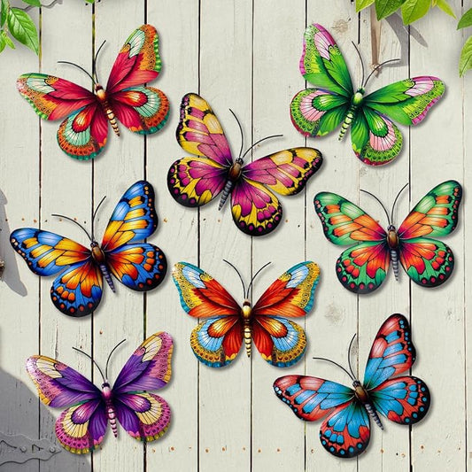Metal Butterfly Wall Decor, 8 Pack Butterflies Wall Art Hanging Sculptures Decorations for Indoor Outdoor Decor Fence Garden Yard Patio Exterior Decor