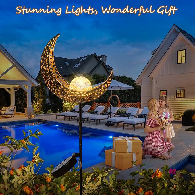 Homeimpro Moon Solar Lights Outdoor Garden Decor Gifts for Mom Women,Waterproof Stakes Yard Decorations for Lawn, Patio Accessories, Backyard Ornaments Birthday Gifts Mother Grandma (Bronze)