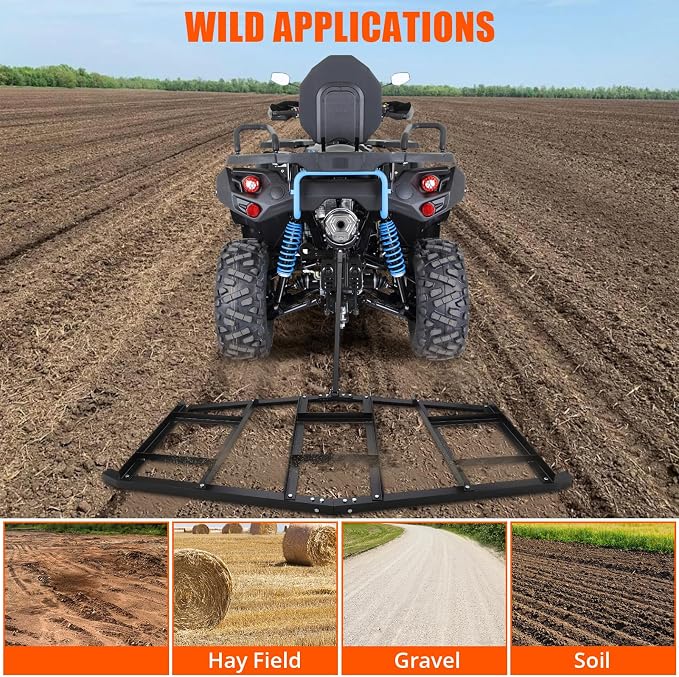 Driveway Drag 84" Width Steel Drag Harrow with Adjustable Bars, Support Up to 50 Lbs, Heavy Duty Yard Leveling Tools Pin Style Tow Behind Land Leveler for Tractors, Atvs, Utvs