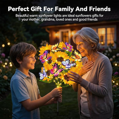 Solar Garden Lights Outdoor, 3 Pack Sunflower Solar Lights with Butterflies, Waterproof Solar Flower Lights For Yard Patio Garden Decor, Auto On/Off Solar Flowers Decorative, Gifts For Mom Women