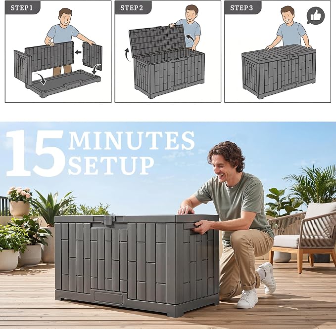 YITAHOME 60 Gallon Resin Deck Box | Weather Resistant Outdoor Rattan Storage Box with Slide-Locking Lid, Lockable Indoor Outdoor Storage for Supplies