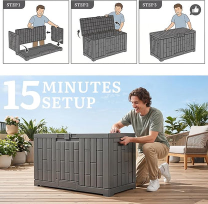 YITAHOME 60 Gallon Resin Deck Box | Weather Resistant Outdoor Rattan Storage Box with Slide-Locking Lid, Lockable Indoor Outdoor Storage for Supplies