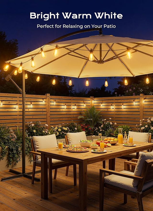 Brightown 100FT Solar String Lights Outdoor Waterproof, Patio Lights with Remote & Timer, USB/Solar Powered Dimmable Outdoor Lights, 31+2 LED Bulbs for Backyard Garden Camping Party
