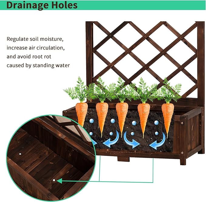 Anraja Raised Garden Bed with Trellis Wooden Flower Standing Planter Box Outdoor Wood Compact Lattice Panels Privacy Screen for Climbing Plant Planting Patio Tomato Vegetable Herb Balcony Porch 67" H