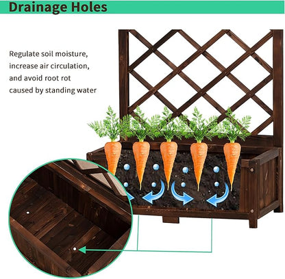 Anraja Raised Garden Bed with Trellis Wooden Flower Standing Planter Box Outdoor Wood Compact Lattice Panels Privacy Screen for Climbing Plant Planting Patio Tomato Vegetable Herb Balcony Porch 67" H