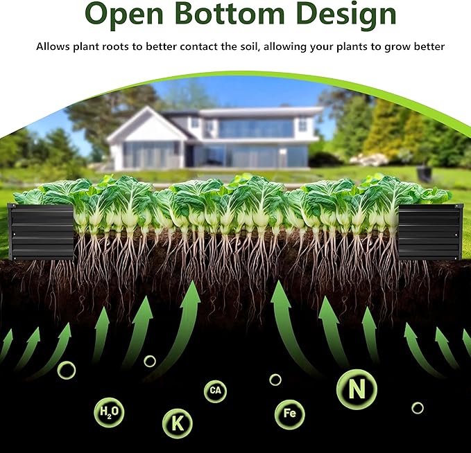 2PCS 10x3x1ft Galvanized Raised Garden Bed Kit,Gardening Planter Box | Outdoor Elevated Metal Planter Box For Vegetables, Flowers, Herbs, Anti-Rust Galvanized Steel, Open Drainage, Sturdy (Black)