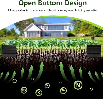 2PCS 10x3x1ft Galvanized Raised Garden Bed Kit,Gardening Planter Box | Outdoor Elevated Metal Planter Box For Vegetables, Flowers, Herbs, Anti-Rust Galvanized Steel, Open Drainage, Sturdy (Black)