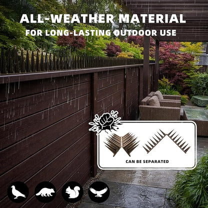 Bird Spikes, 24 Pack, 33.5 FT Total Coverage, Outdoor Bird Deterrent for Pigeons and Small Birds, Helps Keep Cats and Squirrels Away, Plastic Spikes for Fences, Railings and Roofs, Brown