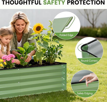 INNO STAGE Galvanized Raised Garden Bed Kits, 4x2x1ft Metal Raised Garden Beds Outdoor, Steel Raised Planter Bed with Gloves for Vegetables & Flowers Patio Ground Planter Box (Olive Green, 2PCS)
