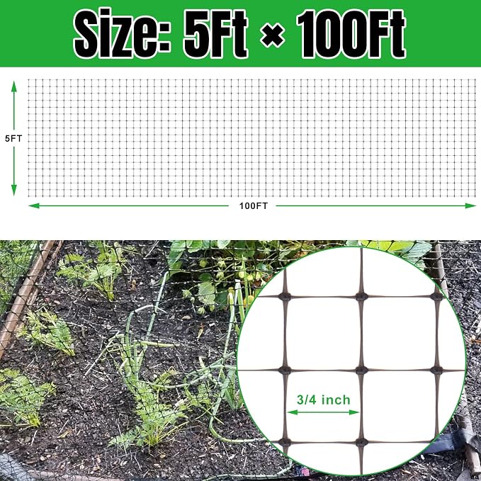 NONMON Bird Netting Deer Fence Netting 5 x 100FT Heavy Duty Garden Netting | for Chicken Coop, Protect Fruit Trees, Plants and Vegetables Against Birds, Deer, Squirrels and Other Animals