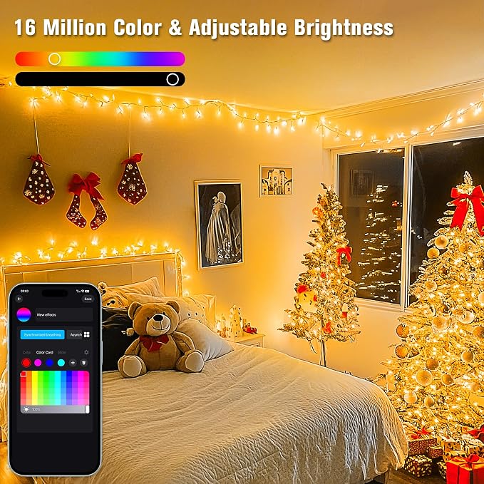 JMEXSUSS 800 LED RGB String Light Outdoor Indoor with Remote, Color Changing Christmas Lights Clear Wire Smart Lights Plug in for Bedroom Tree Room Party Birthday Xmas Decorations