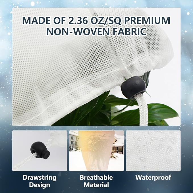 2 Pack Plant Covers Freeze Protection for Winter, 47.2"×31.5" Frost Cloths for Outdoor Plants Cold Weather Blankets with Drawstrings