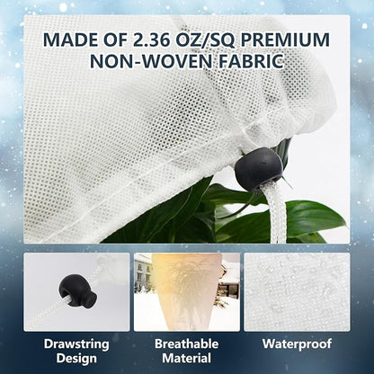 2 Pack Plant Covers Freeze Protection for Winter, 47.2"×31.5" Frost Cloths for Outdoor Plants Cold Weather Blankets with Drawstrings
