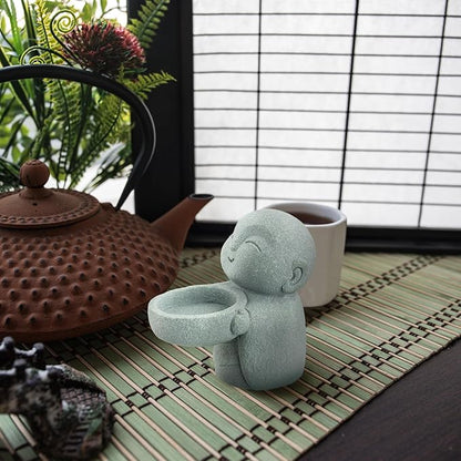 Landical Buddha Sandstone Statues, Zen Monk Praying Statue Sculptures Ornament for Wealth Good Luck Feng Shui Decor Home Office Car Decoration(Jizo Monk)