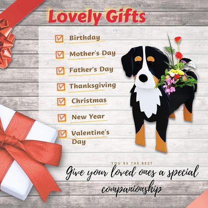 Bernese Mountain Dog Planter Pots, 9.84 x 7.3 x 17 Inches | Large Dog Flower Pot, Cute Animal Shaped Plant Pot, Gifts for Women & Pet Lovers, Indoor Outdoor Garden Home Office Decor