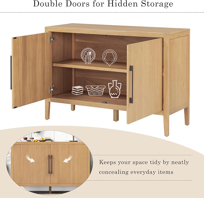 Merax Modern Wood Buffet Sideboard with 2 Doors | Farmhouse Free Standing Storge Cabinet Console Table for Living Room Dinning Room Hallway Natural