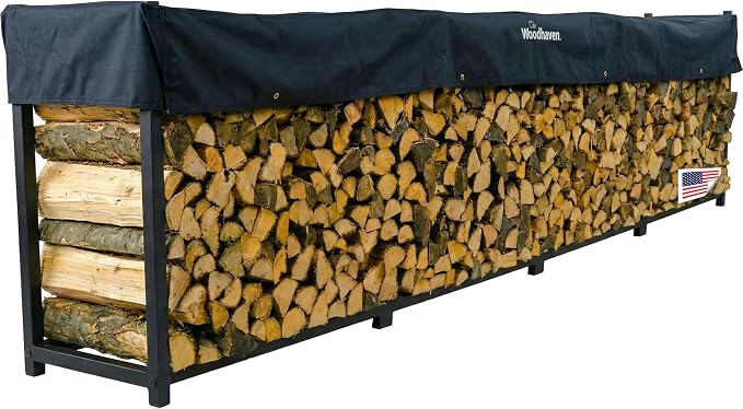 Woodhaven Black Large Outdoor Firewood Rack (16 Foot, With Cover)
