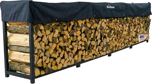 Woodhaven Black Large Outdoor Firewood Rack (16 Foot, With Cover)