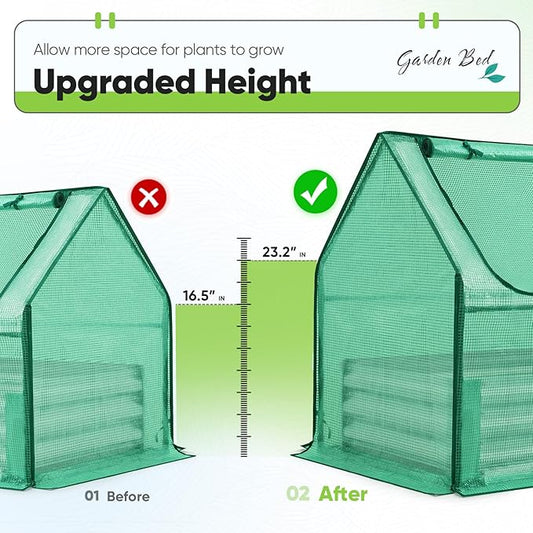 Quictent Raised Garden Bed with Cover Outdoor Galvanized Steel Planter Box Kit with Greenhouse Large Zipper Window Dual Use, 20pcs T-Type Tags & 1 Pair of Gloves Included 4x2.5x1 FT (Green)