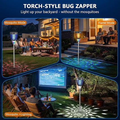 Solar Bug Zapper Outdoor, Jinyeda 4200V Mosquito Zapper with RGB Projector & Flame Lights, Cordless Mosquito Killer, USB Rechargeable Fly Insect Trap Waterproof Lighting Decor for Patio, Garden, Yard