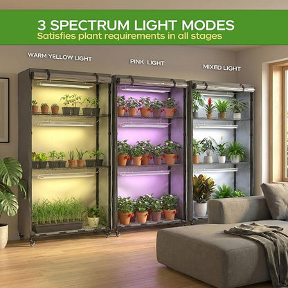 Indoor Greenhouse with Grow Lights & Cover, Plant Stand with Wheels | 36"x14"x63" Plant Shelf, heavy-duty 600D Oxford Cover, 6 full-spectrum Grow Light, Timer, Hygrometer for Seedlings & Flowers
