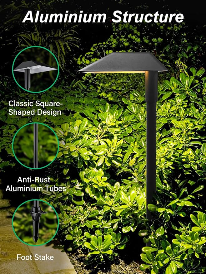 5W Low Voltage Landscape Pathway Lights with Connectors,12-24V Outdoor Path Lights, 3000K Wired Landscape Lights for Yard Garden Walkway, IP66 Waterproof（8Pack）