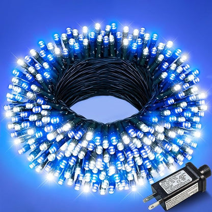 Blue and White Christmas Lights, 66FT 200 LED Plug in Christmas Tree Lights Outdoor Waterproof, 8 Modes Connectable String Lights for Outside Indoor Patio Garden Party Holiday Decorations