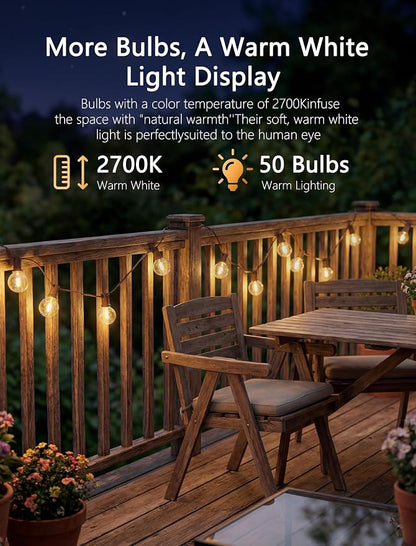 SUNSGNE 100FT Brown Outdoor String Lights, Shatterproof LED Globe String Lights with 50 G40 LED Bulbs, Waterproof Connectable Hanging Light for Backyard Patio Porch Balcony Party Decor, E12 Base