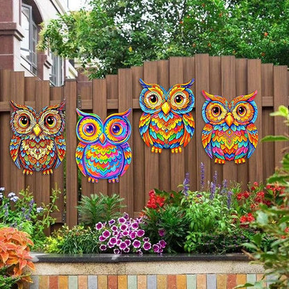 Junware Metal Owl Wall Decor, 4Pcs Owl Iron Wall Art Sculptures Hanging Sculpture Decoration. Outdoor Fence Art for Home Garden, Fence, Patio, Yard, Bedroom Outside Gifts for Adults
