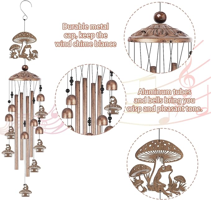 Frog Wind Chimes for Outside, Mushroom Garden Windchimes for Yard Patio Decor, Cute Frog Gifts for Women Mom Grandma