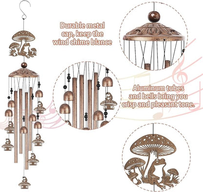 Frog Wind Chimes for Outside, Mushroom Garden Windchimes for Yard Patio Decor, Cute Frog Gifts for Women Mom Grandma