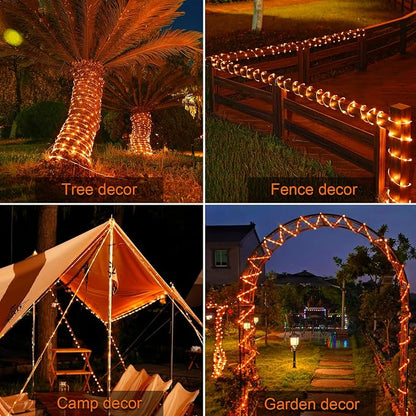 JMEXSUSS 66 ft 200 LED Orange Halloween Solar Rope Lights with 8 Modes | Rope Lights Outdoor Waterproof, Orange Christmas String Lights for Halloween Thanksgiving Fall Party Tree Fence Christmas