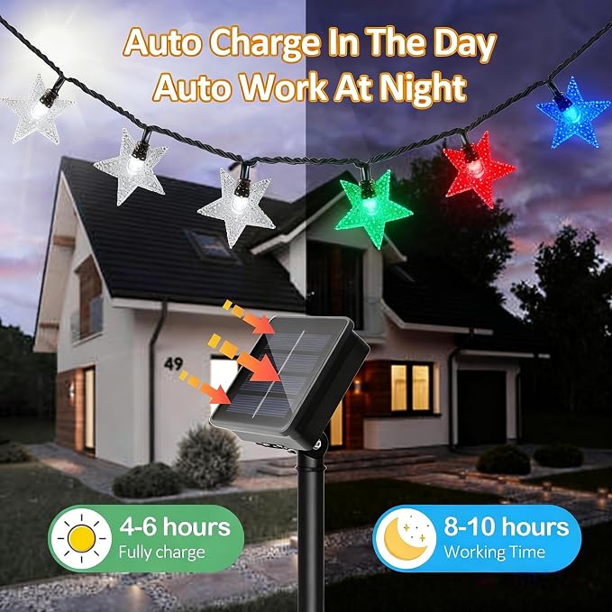 Twinkle Solar Star String Lights Outdoor Waterproof 39FT/100L Fairy Lights | 8 Modes Camping Garden Wedding Party Tree Holidays Backyard Patio
