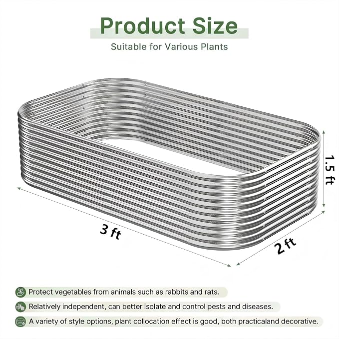 2 Pack Tall Galvanized Raised Garden Bed Outdoor, Metal Garden Bed for Vegetables, Above Ground Garden Box for Flower, Steel Raised Beds for Gardening - 3x2ft