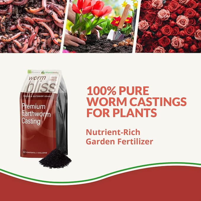 Worm Bliss (2 Gallons) - Organic Worm Castings for Plants & Gardening - OMRI-Listed Earthworm Castings for Plants, Vegetables, Flowers, & Potting Soil - Organic Garden Fertilizer Rich in Nutrients