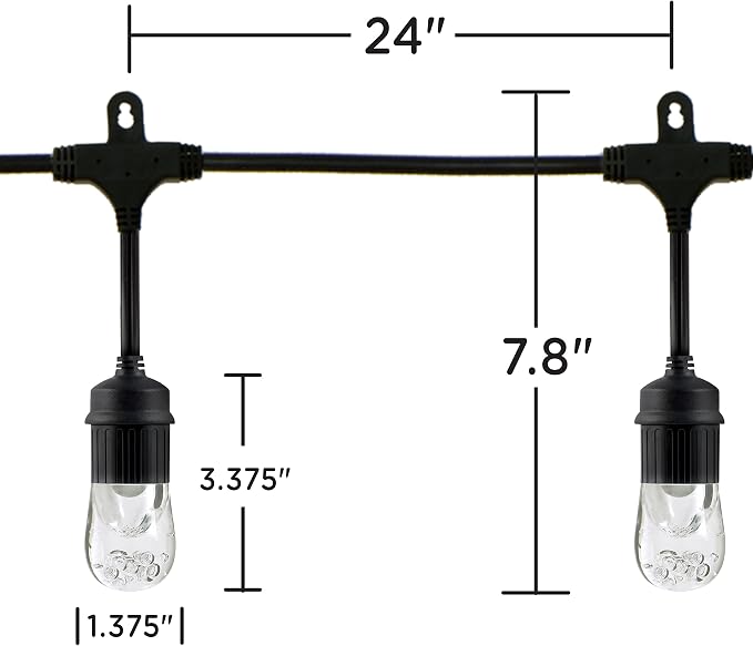 Enbrighten Classic Warm White String Lights, 36ft Black Cord, 18 Shatterproof Acrylic Bulbs, Weatherproof, Outdoor String Lights, 33171