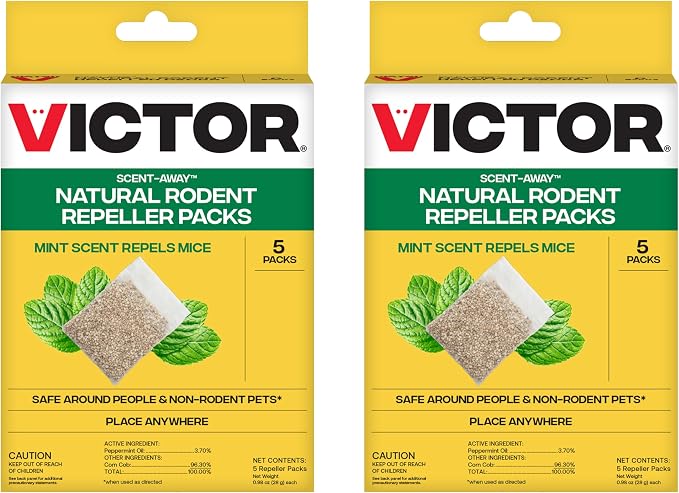 Victor Scent-Away Mouse Repellent Pouches 10-Pack, Natural Rodent Deterrent | Indoor Outdoor Pest Control, Peppermint Oil Granules, Mice and Rat Protection for Home, Garage, Vehicle, M805B-2SR