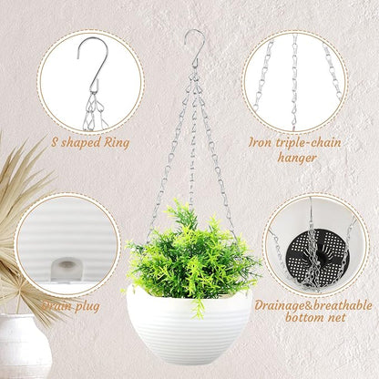 Zopeal 16 Pack Self Watering Hanging Planters 8 Inch Garden Flower Plant Pot Container with Drainer and Chain Round Hanging Pot Plant Basket for Indoor Outdoor Plants (White)